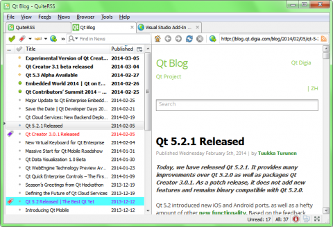 开源跨平台的RSS阅读器客户端-QuiteRSS 中文版，简单实用